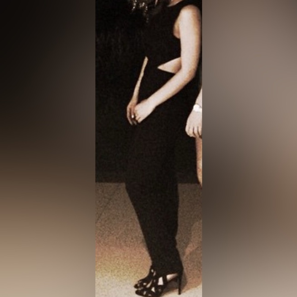 Black sexy pants jumpsuit with open back and cutout detailing